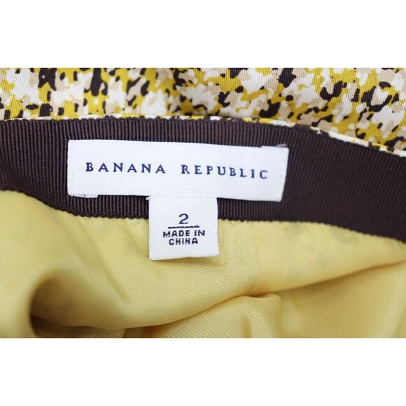 Banana Republic 100% Silk Skirt Size 2 Pleated Yellow Geo Print Preppy Twee - Picture 6 of 6